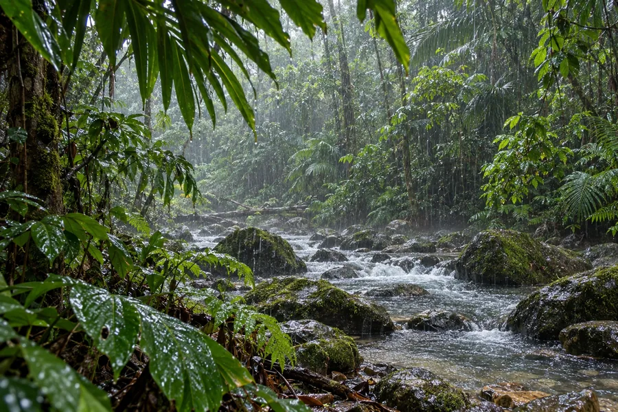 Lush Daintree rainforest during the wetter season