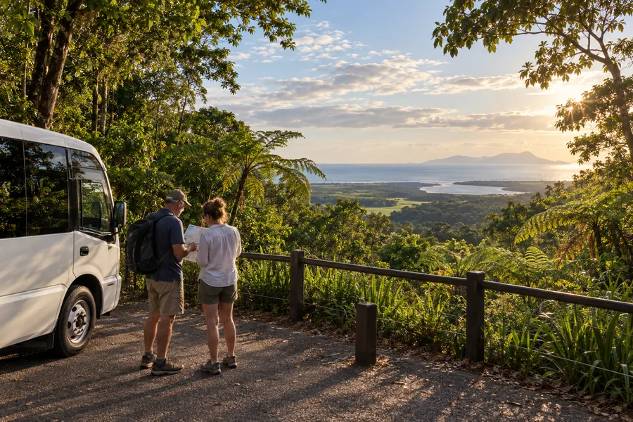 Travellers planning a full day at a Daintree coastal lookout