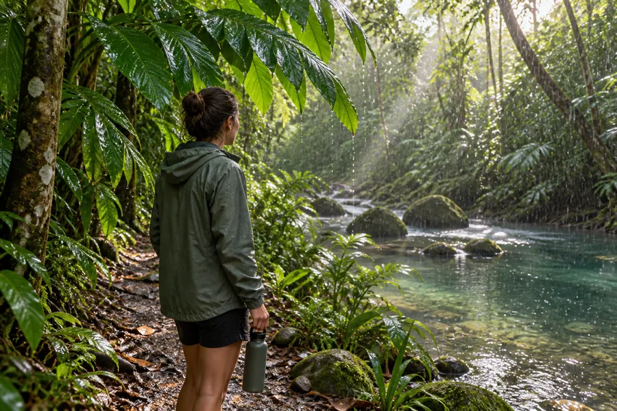 Rain protection and water prepared for tropical weather