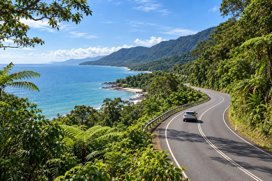 Scenic coastal road from Cairns to the Daintree